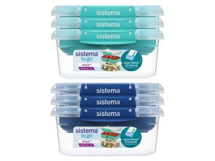 Sistema Sada 3 ks Dělený vodotěsný box na jídlo To Go STAX 1 l, zelená, modrá