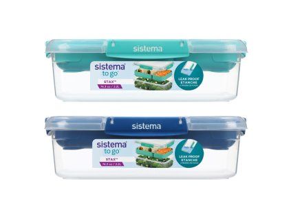 Sistema Dělený vodotěsný box na jídlo To Go STAX, 2,2 l, zelená, modrá