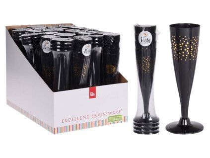 Skleničky na šampaňské Párty 130ml 4ks set černá se zlatou 60x175mm